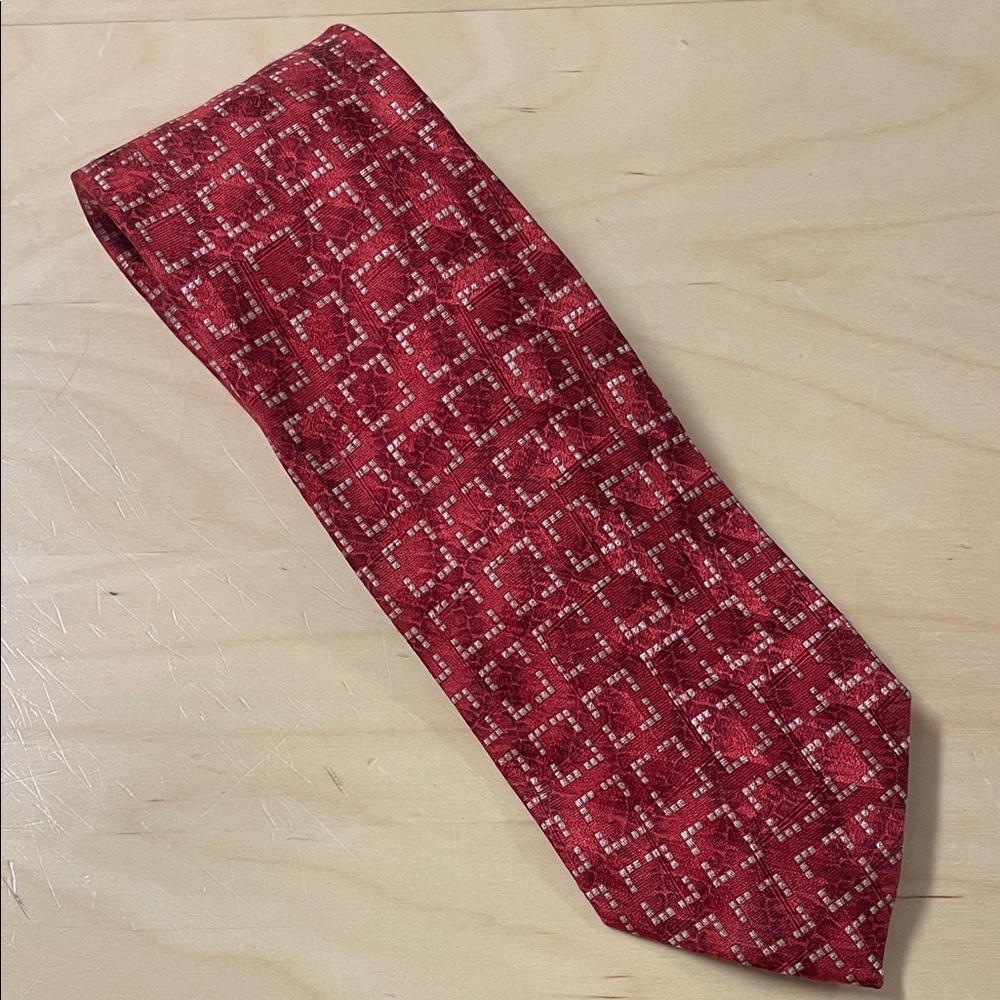 Ermenegildo Zegna- Crimson Red Square Patterned Men's Tie